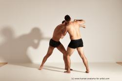 Underwear Fighting Man - Man White Muscular Short Brown Dynamic poses Academic